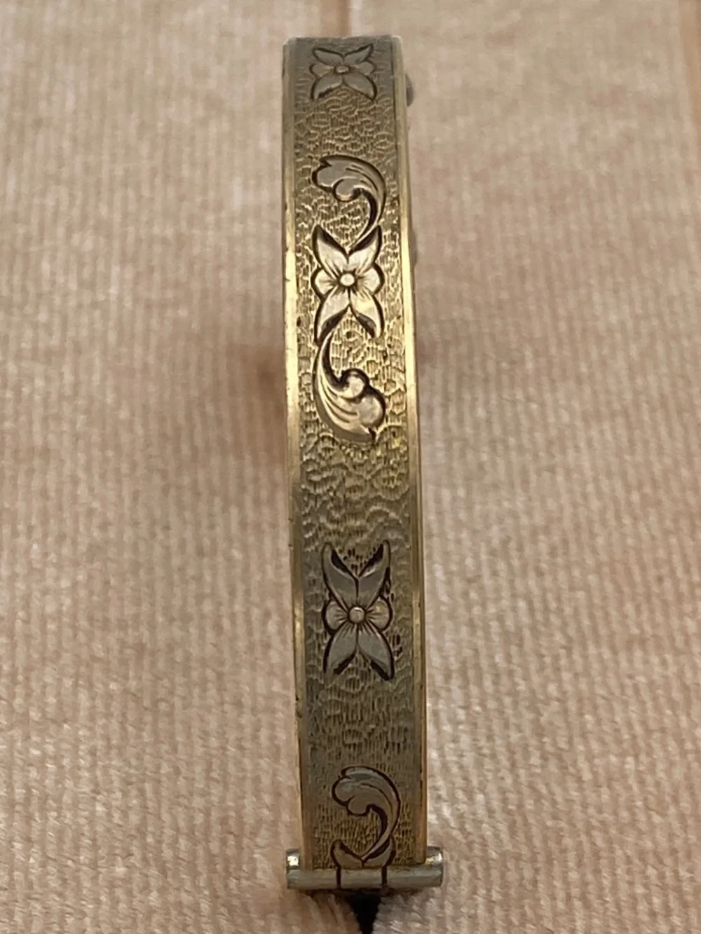 Antique Gold Plated Engraved Baby Bangle Bracelet Hinged Floral Child 1920s-30s
